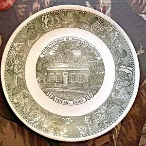 SOLD VTG Milan Ohio State Collector Plate Thomas Edison Home Green 10"  USA